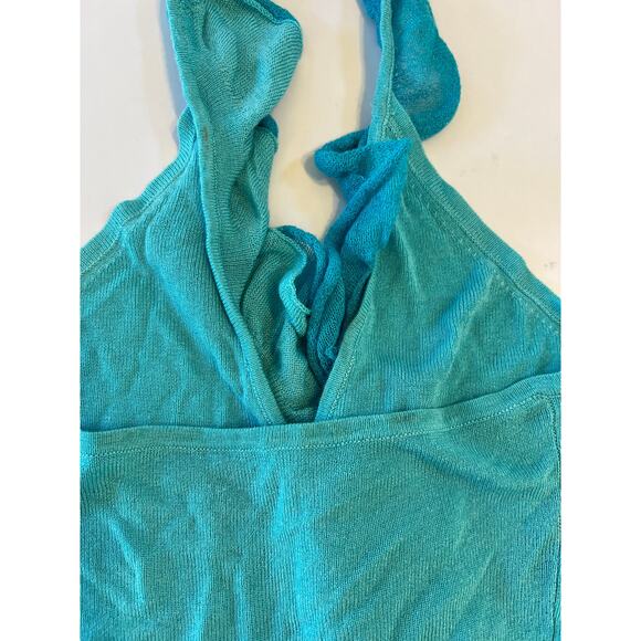 Y2K Bebe Turquoise Halter Neck Ruffled Top Small Boho Fairy 90s Coquette Twee - Picture 12 of 16